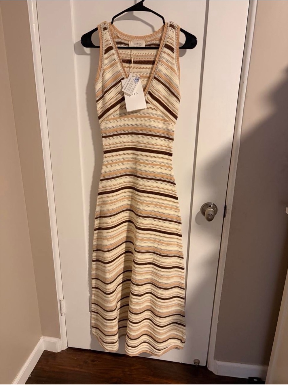 Rag & Bone Sleeveless Striped Maxi Dress in Cream, Beige & Brown